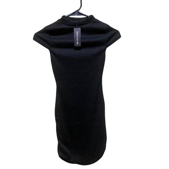NWT | PrettyLittleThing | Black High Neck Ribbed Bodycon Dress, Size 0 - Picture 4 of 7